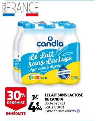 Auchan Le Lait Sans Lactose De Candia aanbieding