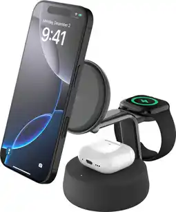 Coolblue Belkin UltraCharge Pro Chargeur Sans Fil 3-en-1 MagSafe avec Support Qi2 25W Noir aanbieding