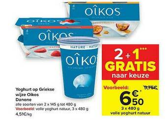Carrefour Market Yoghurt Op Griekse Wijze Oikos Danone aanbieding