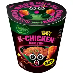 Albert Heijn Bibigo K-chicken ramyun sweet&spicy noodles cup aanbieding