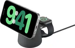 Coolblue Belkin Chargeur Sans Fil 2-en-1 MagSafe et Qi2 15 W avec Support Noir aanbieding