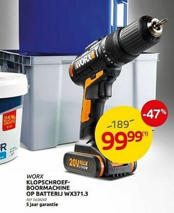 Brico Worx klopschroefboormachine op batterij wx371.3 aanbieding