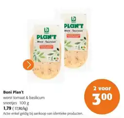 Colruyt Boni plan't worst tomaat & basilicum sneetjes aanbieding