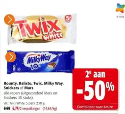 Colruyt Bounty, Balisto, Twix, Milky Way, Snickers of Mars aanbieding