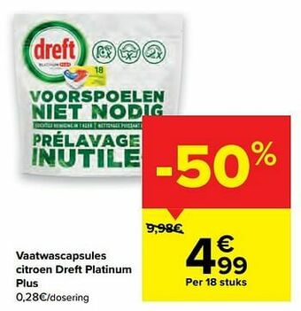 Carrefour Vaatwascapsules citroen dreft platinum plus aanbieding