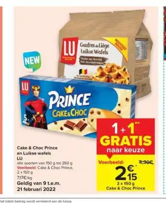 Carrefour Cake & Choc Prince - en Luikse wafels LU 2 x 150 g aanbieding