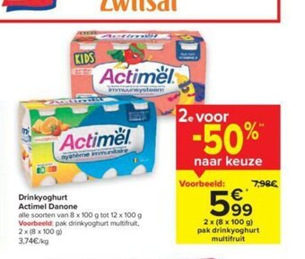 Carrefour Drinkyoghurt Actimel Danone alle soorten 2 x (8 x 100g) aanbieding