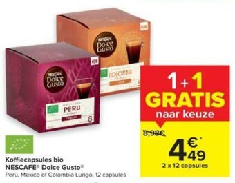 Carrefour Koffiecapsules bio Nescafe Dolce Gusto aanbieding