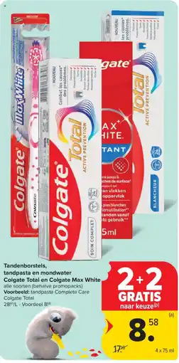 Carrefour Tandenborstels, tandpasta en mondwater Colgate Total en Colgate Max White aanbieding