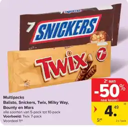 Carrefour Multipacks Balisto, Snickers, Twix, Milky Way, Bounty en Mars aanbieding