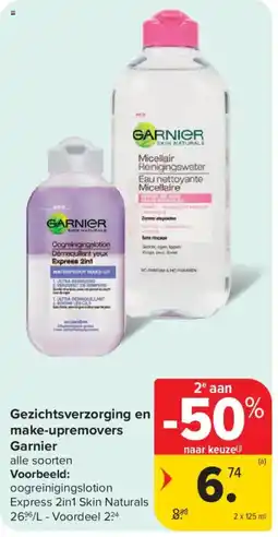 Carrefour Gezichtsverzorging en make-upremovers Garnier aanbieding