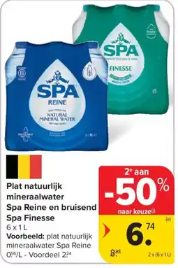 Carrefour Plat natuurlijk mineraalwater Spa Reine en bruisend Spa Finesse aanbieding