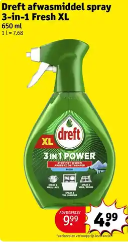 Kruidvat Dreft afwasmiddel spray 3-in-1 Fresh XL aanbieding