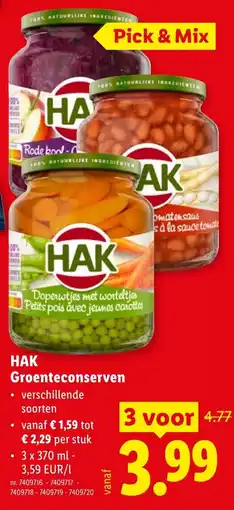 Lidl Hak Groenteconserven aanbieding