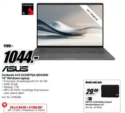 MediaMarkt asus zenbook a14 ux3407qa-qd420w aanbieding