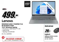 MediaMarkt Lenovo IDEAPAD SLIM 3 15AMN8 15.6 R5-40 8GB 512GB 15.6" Windows laptop aanbieding