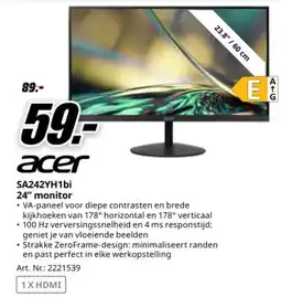 MediaMarkt Acer SA242YH1bi 24" monitor aanbieding