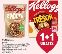 Delhaize Ontbijtgranen Kellogg's Trésor speculoos/witte chocolade of Extra granola nuts & seeds aanbieding