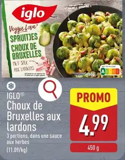 ALDI Iglo Choux de Bruxelles aux lardons aanbieding