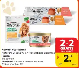 Carrefour Market Natvoer voor katten Nature's Creations en Revelations Gourmet Purina aanbieding