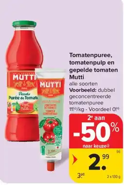 Carrefour Market Tomatenpuree tomatenpulp en gepelde tomaten Mutti aanbieding