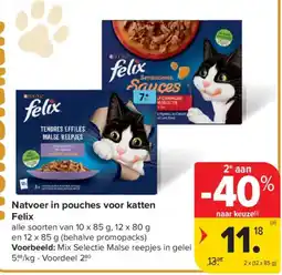 Carrefour Market Natvoer in pouches voor katten Felix aanbieding