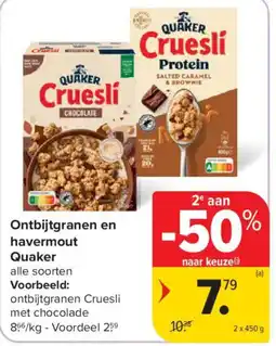 Carrefour Market Ontbijtgranen en havermout Quaker aanbieding