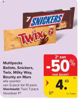 Carrefour Market Multipacks Balisto, Snickers, Twix, Milky Way, Bounty en Mars aanbieding
