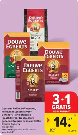 Carrefour Market Gemalen koffie, koffiebonen, koffiepads, koffiecapsules, geconcentreerde en instantkoffie Douwe Egberts aanbieding