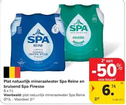 Carrefour Market Plat natuurlijk mineraalwater Spa Reine en bruisend Spa Finesse aanbieding