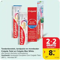 Carrefour Market Tandenborstels, tandpasta en mondwater Colgate Total en Colgate Max White aanbieding