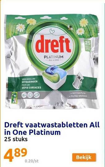 Action Dreft Vaatwastabletten All In One Platinum aanbieding