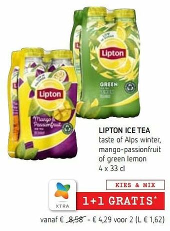 Spar Colruyt Lipton ice tea taste of alps winter, mango-passionfruit of green lemon aanbieding