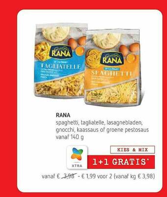 Spar Colruyt Rana Spaghetti, Tagliatelle, Lasagnebladen, Gnocchi, Kaassaus Of Groene Pestosaus aanbieding