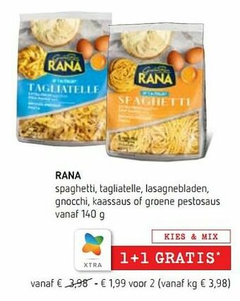 Spar Colruyt Rana spaghetti, tagliatelle, lasagnebladen, gnocchi, kaassaus of groene pestosaus aanbieding