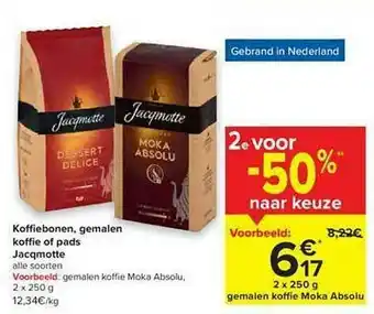 Carrefour Koffiebonen, Gemalen Koffie Of Pads Jacqmotte aanbieding