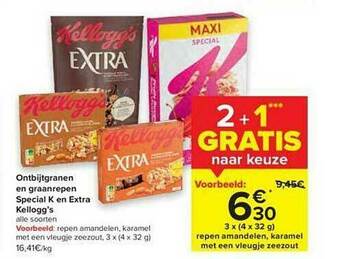 Carrefour Ontbijtgranen En Graanrepen Special K En Extra Kelloggs aanbieding