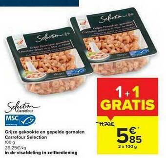 Carrefour Grijze Gekookte En Gepelde Garnalen aanbieding