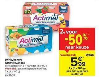 Carrefour Drinkyoghurt Actimel Danone aanbieding