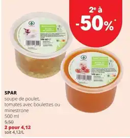 Spar soupe de poulet, tomates avec boulettes ou minestrone aanbieding