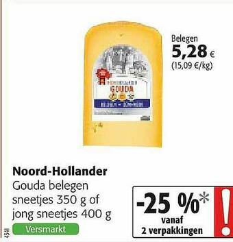 Colruyt Noord Hollander Gouda Belegen Sneetjes Of Jong Sneetjes aanbieding