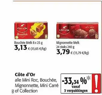 Colruyt Côte D'or Mini Roc, Bouchée, Mignonnette, Mini Carré Of Collection aanbieding