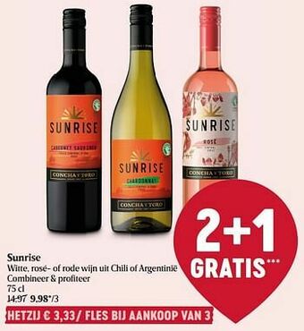 Delhaize Sunrise witte, rosé- of rode wijn uit chili of argentinië aanbieding
