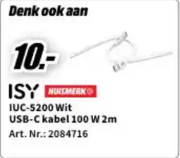 MediaMarkt ISY HUISMERK IUC-5200 Wit USB-C kabel 100 W 2m aanbieding