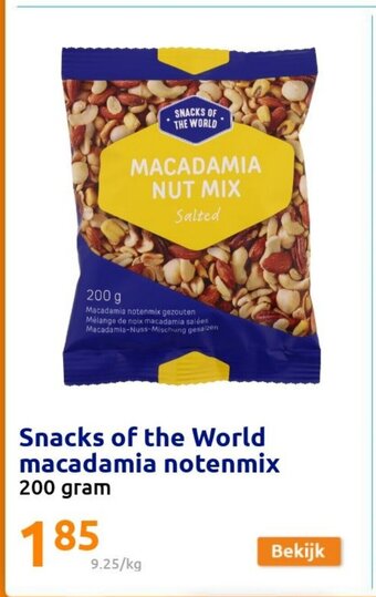 Action Snacks of the World macadamia notenmix 200 gram aanbieding