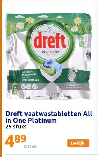 Action Dreft vaatwastabletten All in One Platinum 25 stuks aanbieding