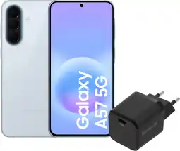 Coolblue Samsung Galaxy A57 256GB Lichtblauw 5G + BlueBuilt Oplader met Usb C Poort 45W Zwart aanbieding