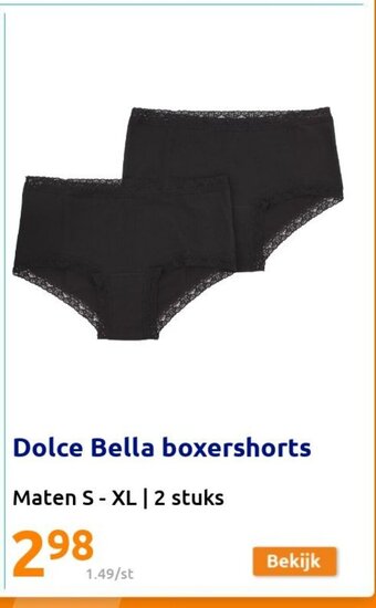 Action Dolce Bella boxershorts maten S-XL 2 stuks aanbieding