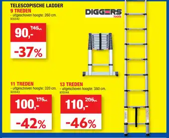Hubo Telescopische ladder 9 tredden 260 cm aanbieding