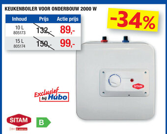 Hubo Keukenboiler voor onderbouw 2000 W 10 L aanbieding
